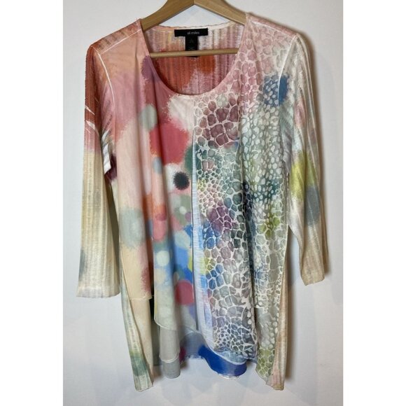 Ali Miles Shirt Top 3/4 Sleeve Artistic Multi Color Texture Large L - Picture 1 of 4
